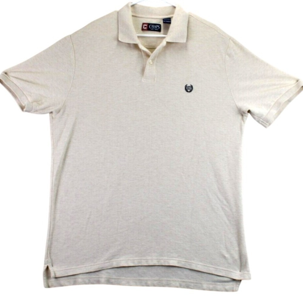 CHAPS Mens XL Beige Heathered Short Sleeve Polo Shirt Embroidered Logo‎